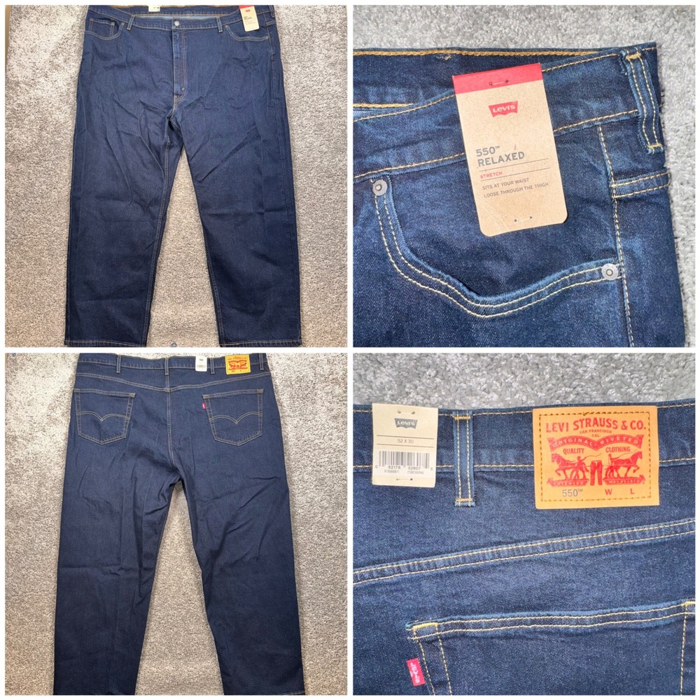 Levi's 550 Relaxed Fit Men Stretch Dark Wash Blue Jeans 52x30 NEW